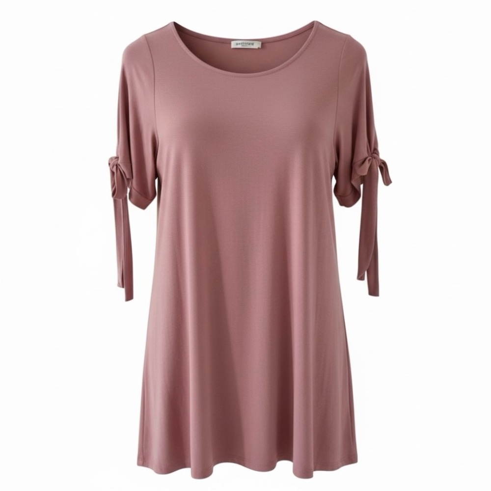 NEW B-Sharp Mauve Pink Scoop Neck Short Tie Sleeve T-Shirt Size Small